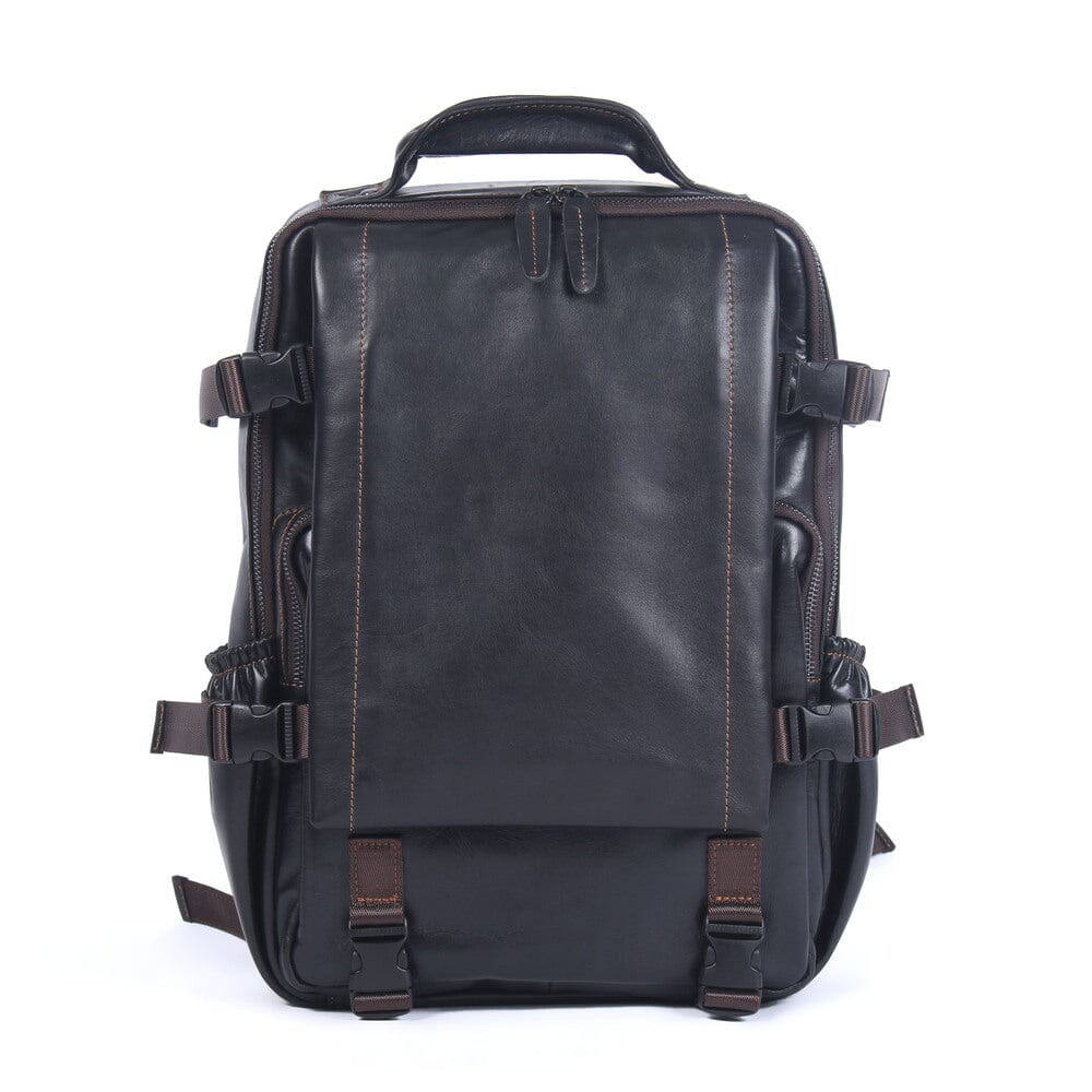 Men's Black Leather Backpack | ISAAC