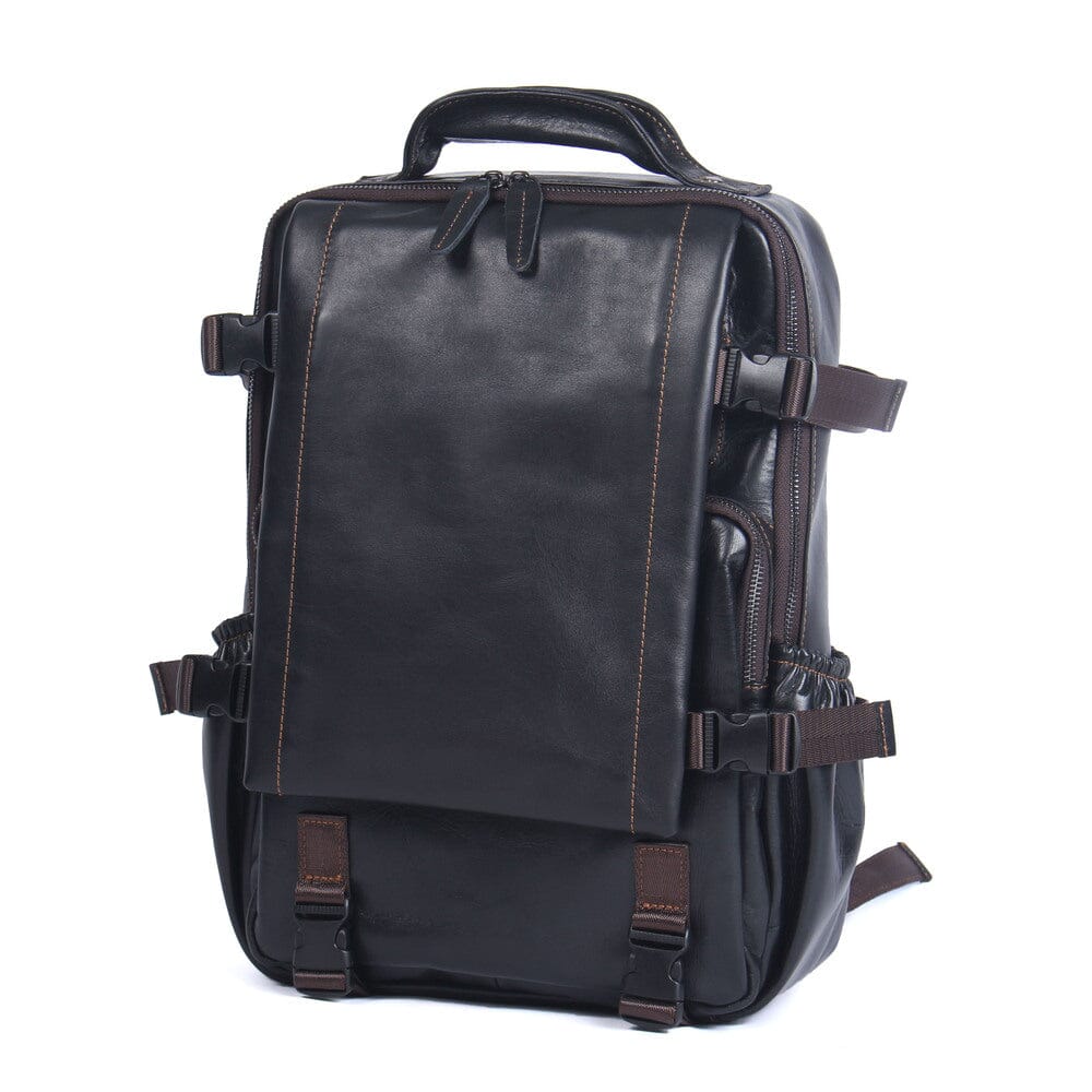 Men's Black Leather Backpack | ISAAC
