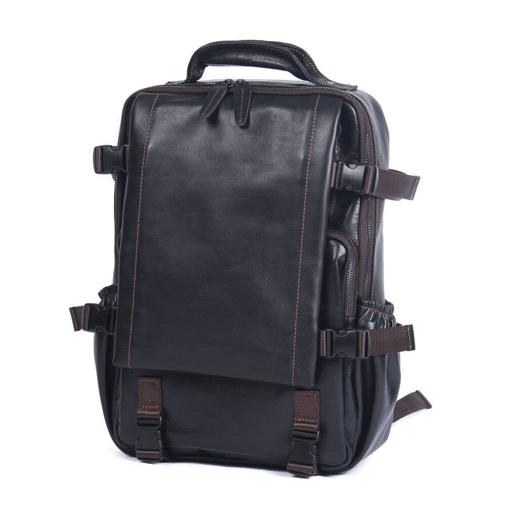 Men's Black Leather Backpack | ISAAC