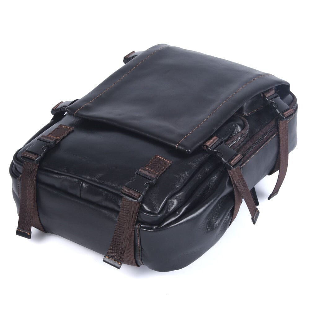 Men's Black Leather Backpack | ISAAC