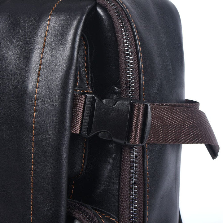 Men's Black Leather Backpack | ISAAC