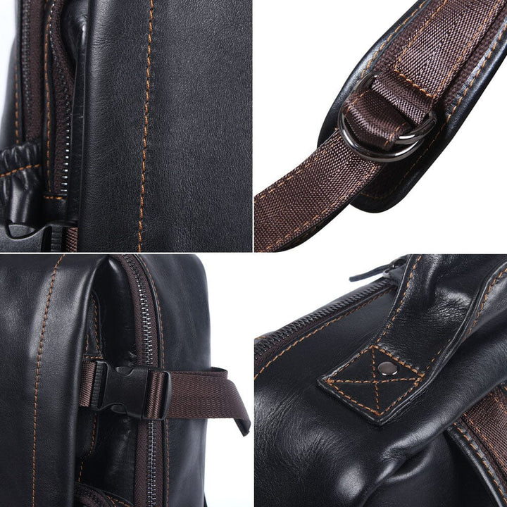 Men's Black Leather Backpack | ISAAC