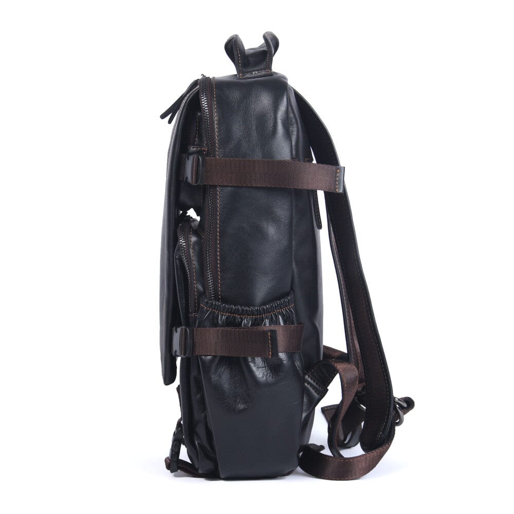Men's Black Leather Backpack | ISAAC