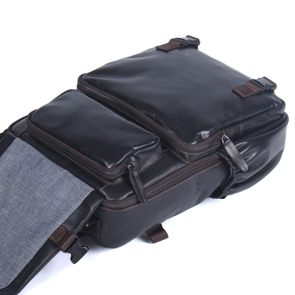 Men's Black Leather Backpack | ISAAC
