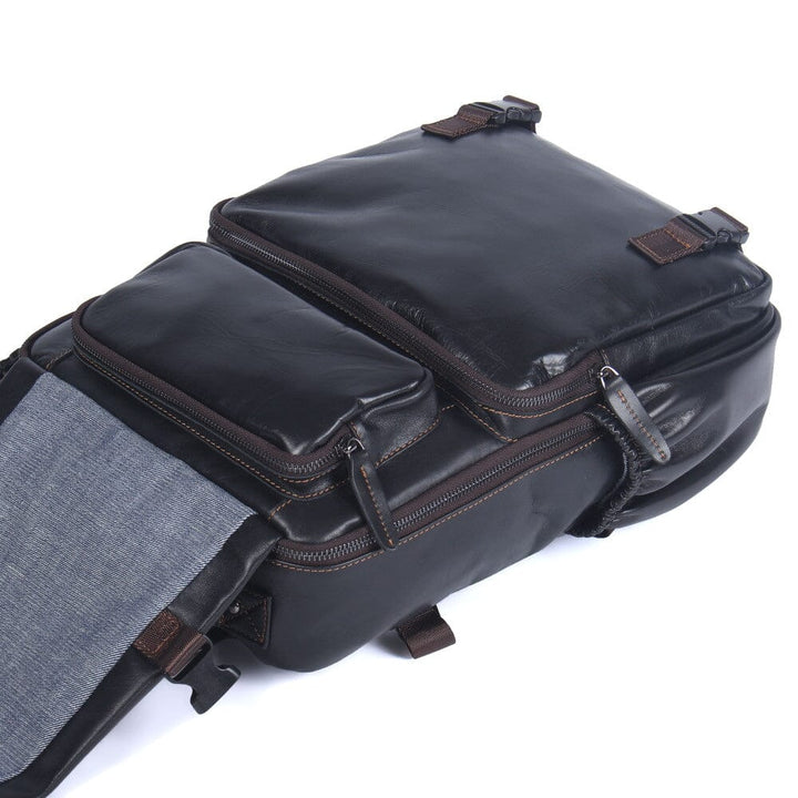 Men's Black Leather Backpack | ISAAC